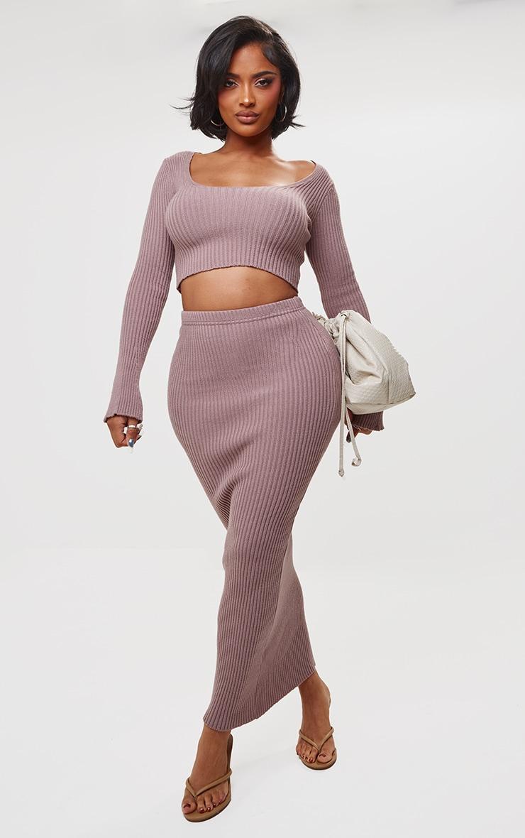 Shape Mauve Knit Ribbed Low Rise Maxi Skirt Product Image