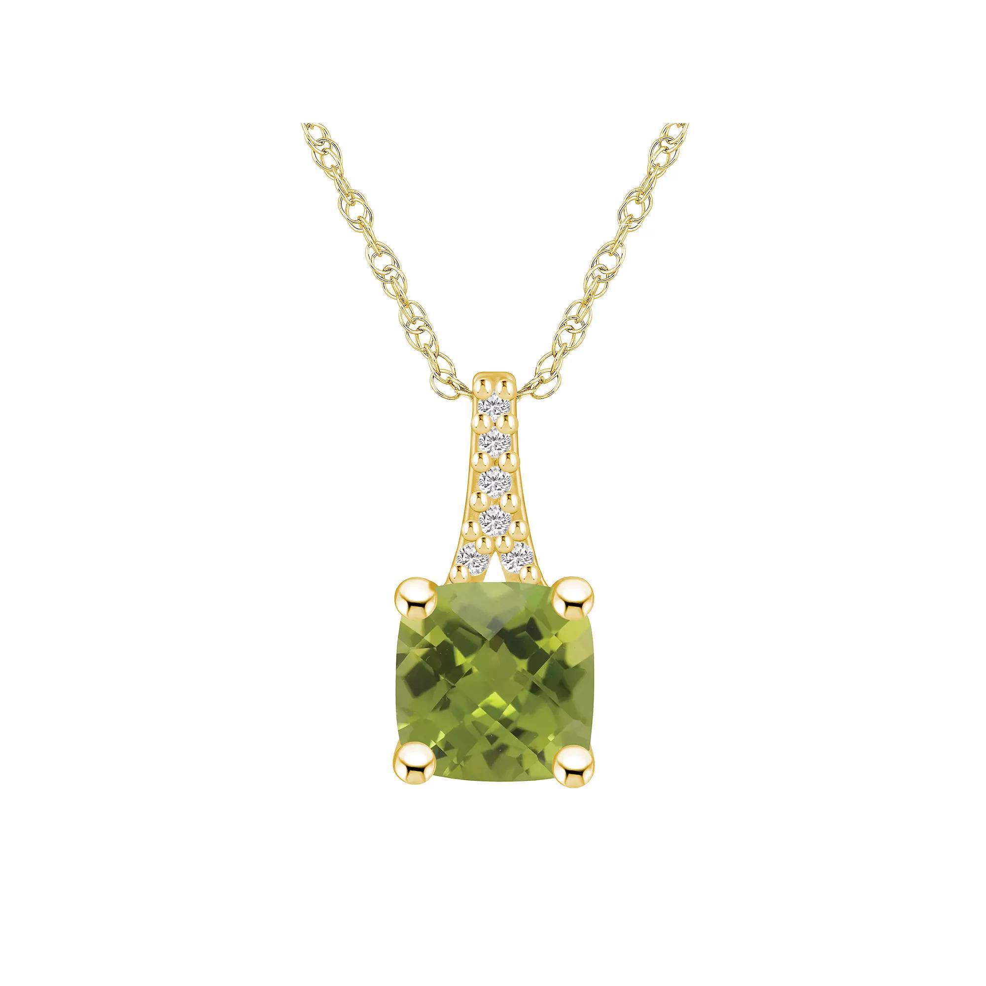 Alyson Layne 10k Gold Cushion Gemstone Diamond Accent Pendant Necklace, Women's, Size: 18", Peridot Product Image
