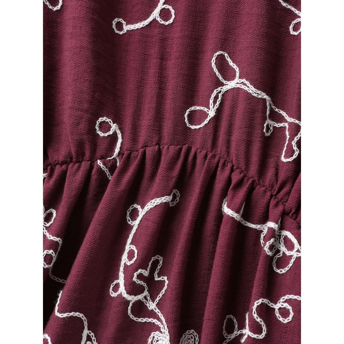 Plus Size Floral Embroidered Stretchy Waist Midi Dress Deeppurplered Women Boho V-neck Half Sleeve Curvy BloomChic 14-16/1X Product Image