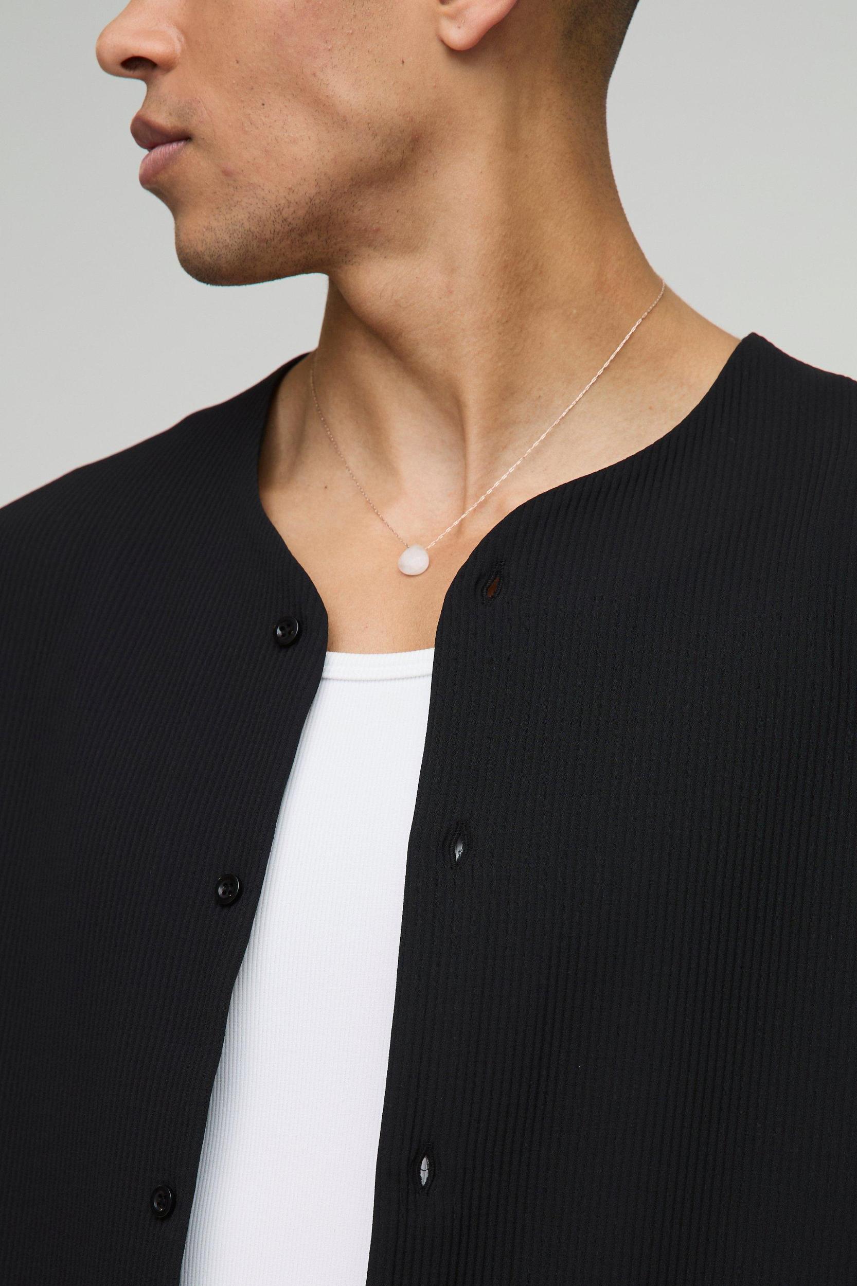 Oversized Collarless Pleated Shirt & Runner Short Set | boohooMAN USA Product Image