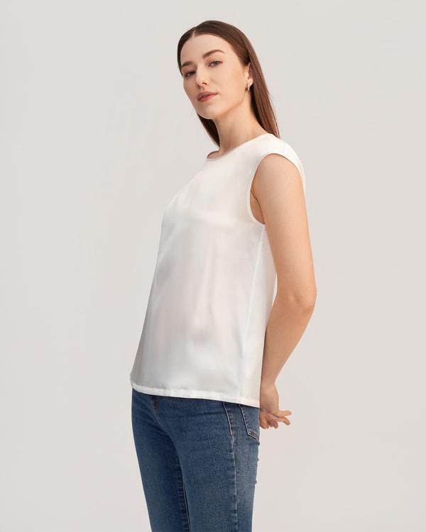 LILYSILK Silk T Shirt for Women Blue Natural Silk Smooth Basic Round Neck Free of Harmful Chemicals S Product Image