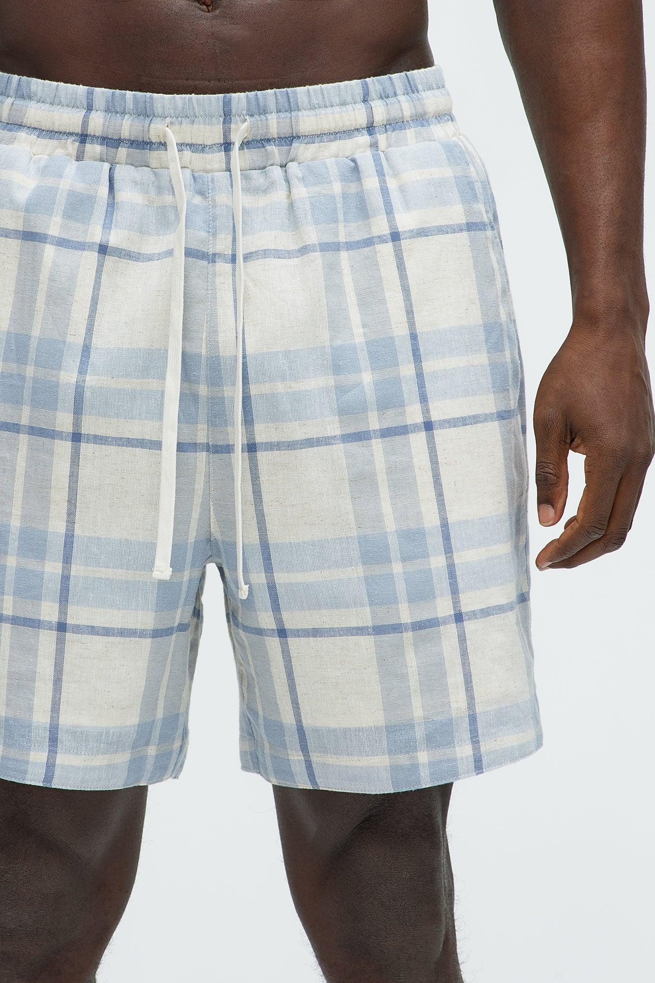 Breezy Cotton Plaid Warm Up Shorts - Blue/combo Product Image