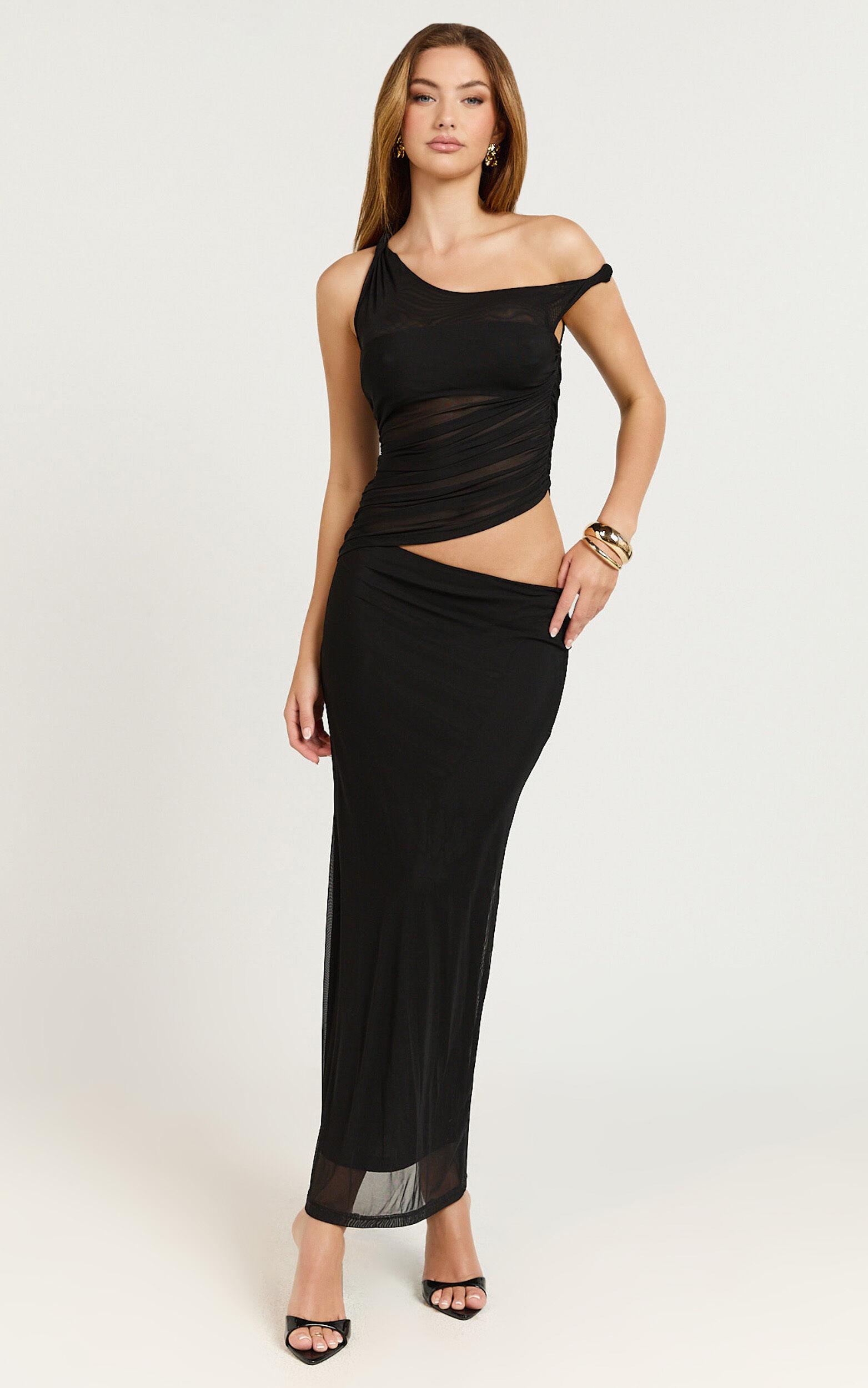 Amalia Maxi Dress - Off the Shoulder Slip Dress in Black Product Image