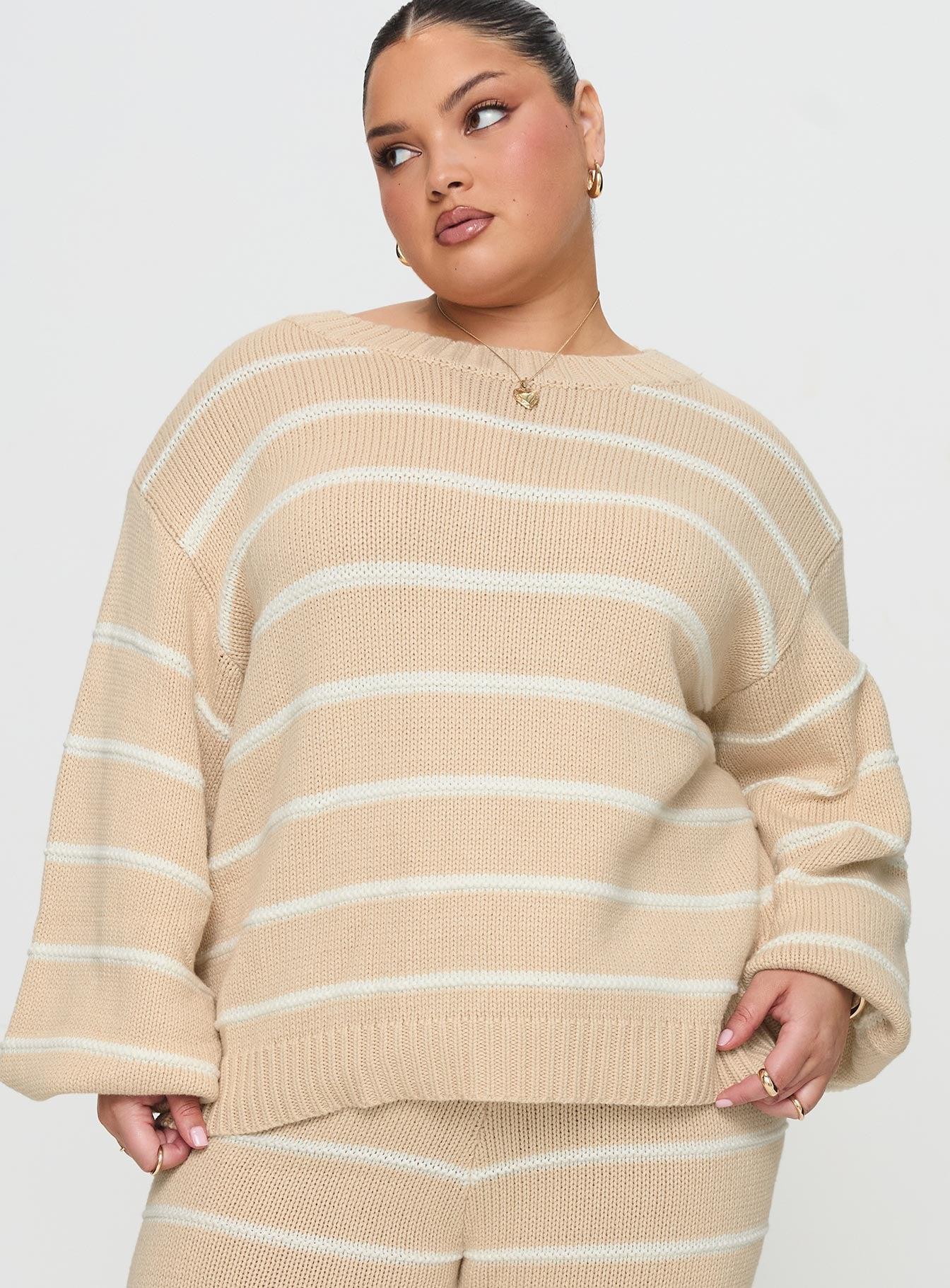 Read Your Mind Knit Sweater Cream Stripe Product Image