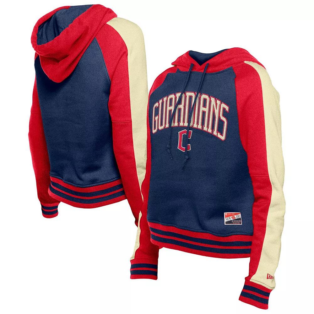 Women's New Era  Navy Cleveland Guardians Cooperstown Collection Cropped Raglan Pullover Hoodie, Size: Large, Grd Blue Product Image