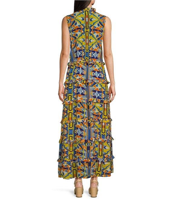 APNY Woven Printed V-Neck Sleeveless Tiered Maxi A-Line Maxi Dress Product Image