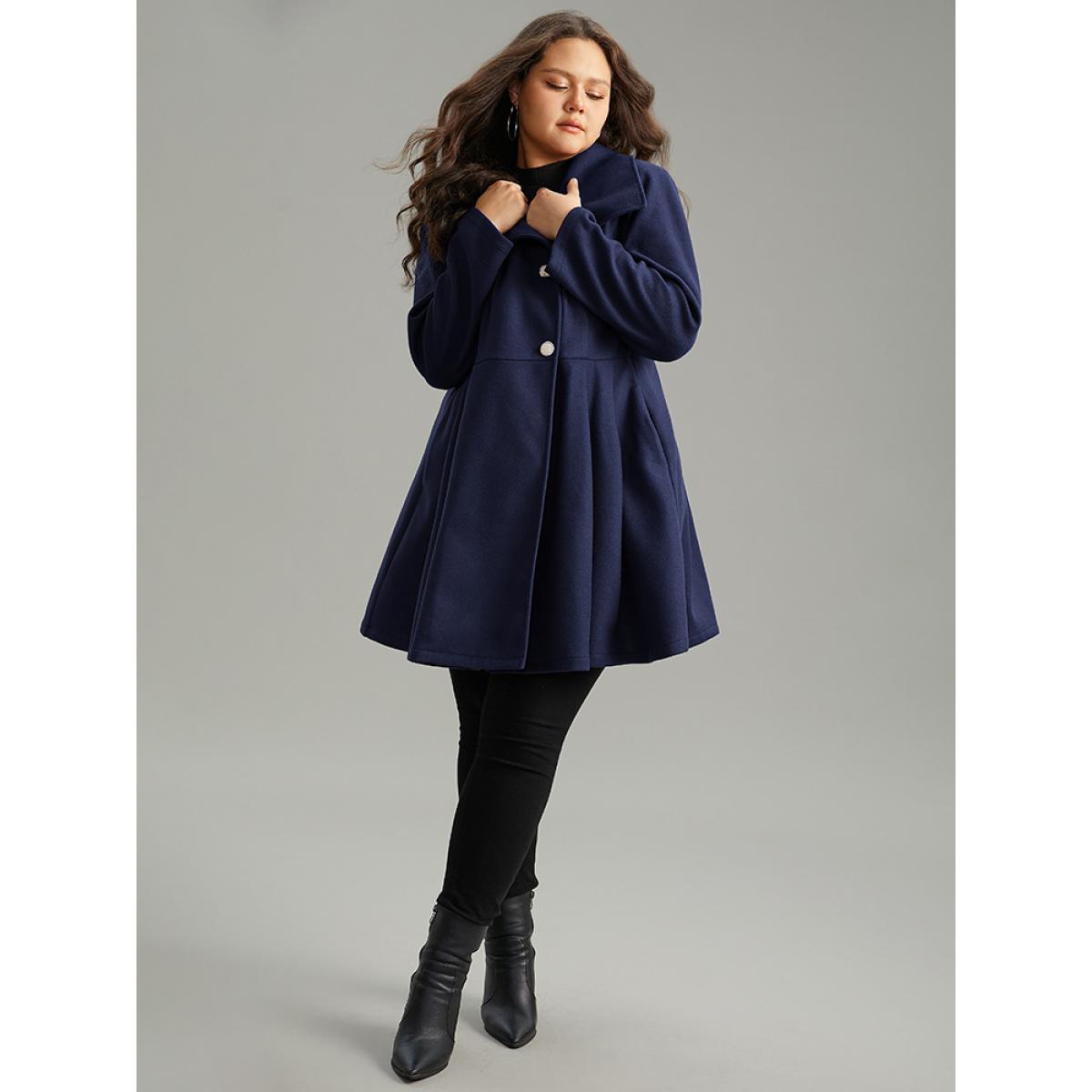 Plus Size Plain Button Up Pocket Asymmetrical Lapel Collar Coat Women Indigo Timeless Plain Ladies Elegant Winter Coats BloomChic 28/5X Product Image