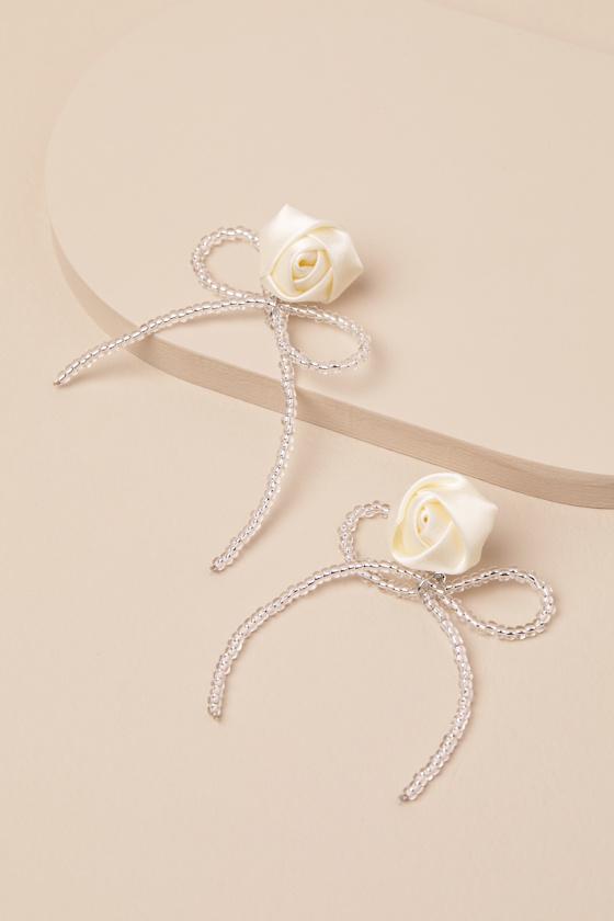 Lanney Ivory Rosette Beaded Bow Earrings Product Image