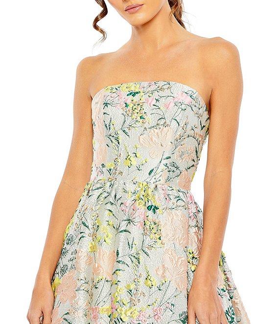Mac Duggal Strapless Floral Brocade Tiered Ball Gown Product Image