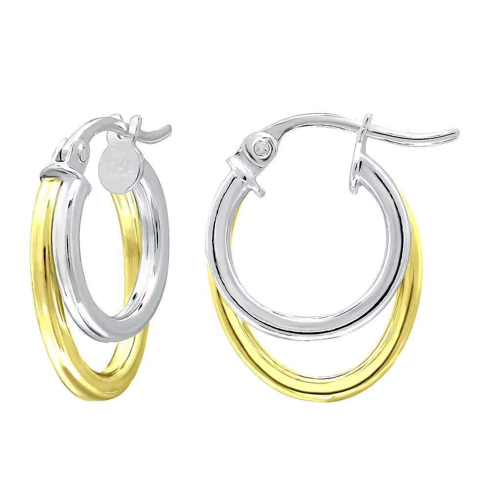 Aleure Precioso Sterling Silver Double Oval Hoop Earrings, Women's, Gold Tone Product Image