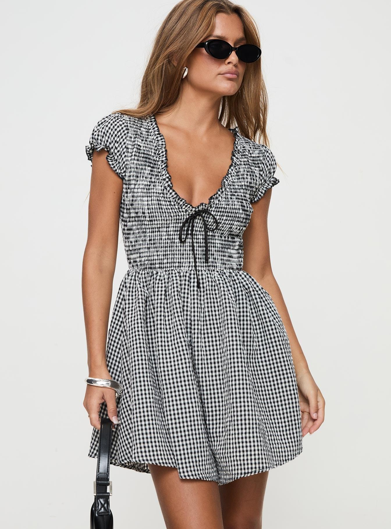 Wescott Gingham Playsuit Black / White Petite Product Image