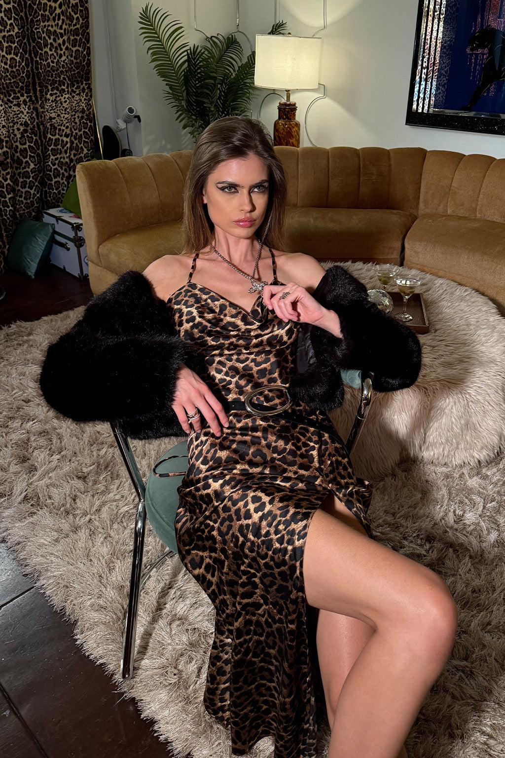 Natalia Leopard Satin Maxi Dress Product Image