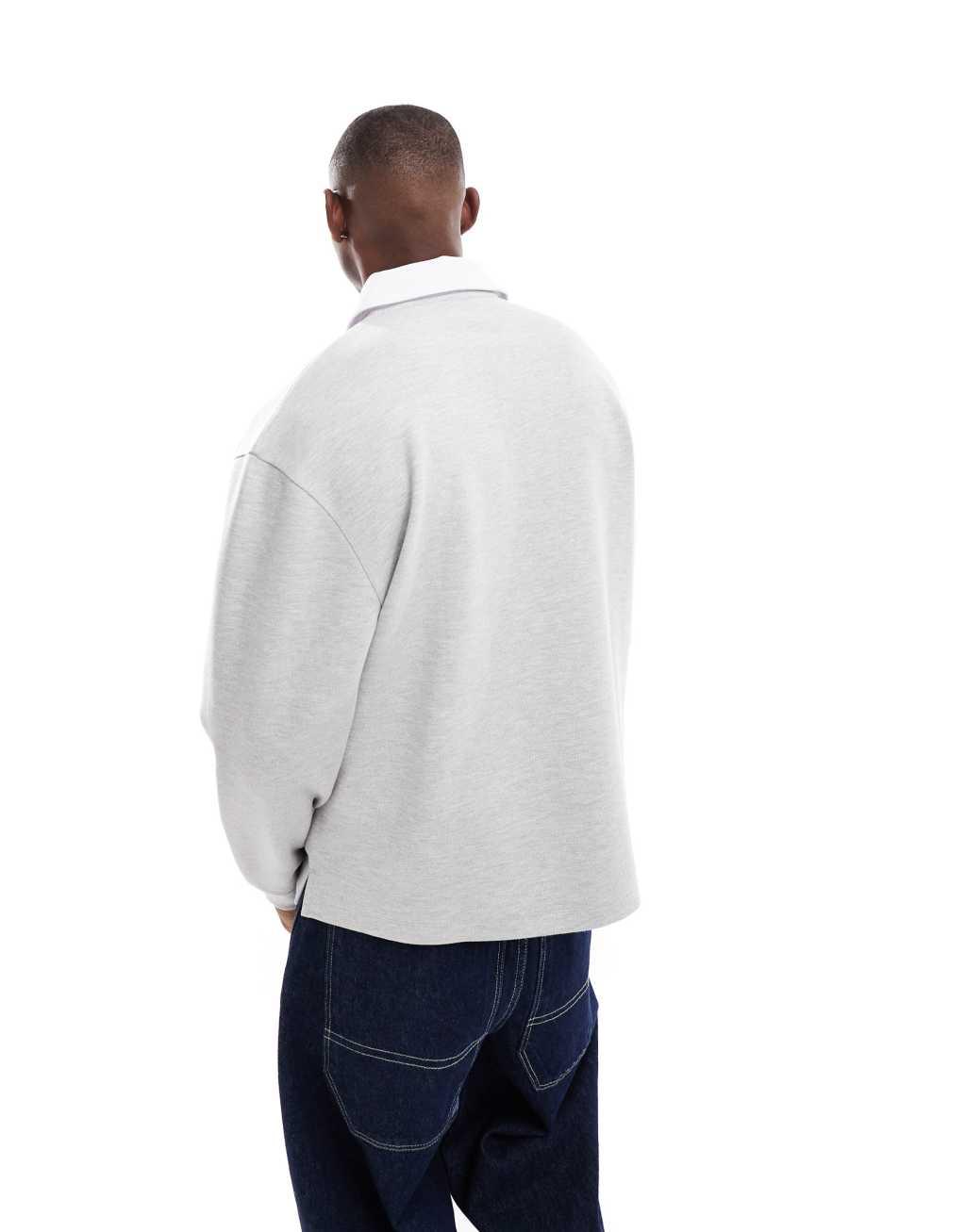 ASOS DESIGN oversized rugby polo in light gray Product Image