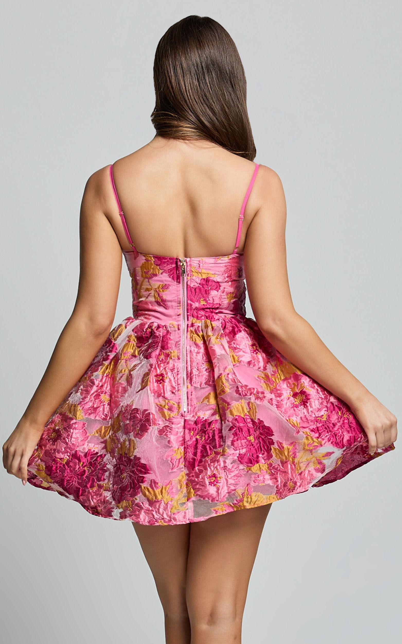 Brailey Mini Dress - Sweetheart Bustier Dress in Pink Jacquard Product Image