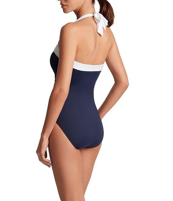 Lauren Ralph Lauren Bel Aire Shirred Contrast Trim Bandeau One Piece Swimsuit Product Image