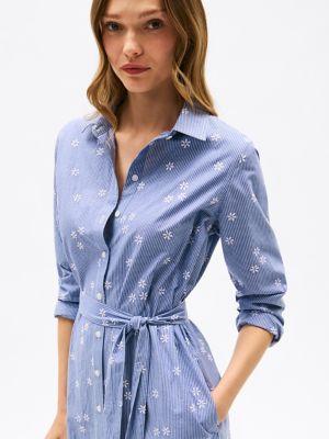 Embroidered Flower Stripe Shirtdress Product Image