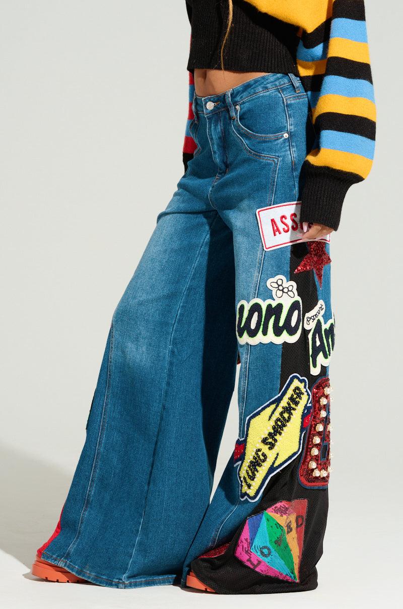 NOT SORRY PATCHWORK DENIM JEANS Product Image
