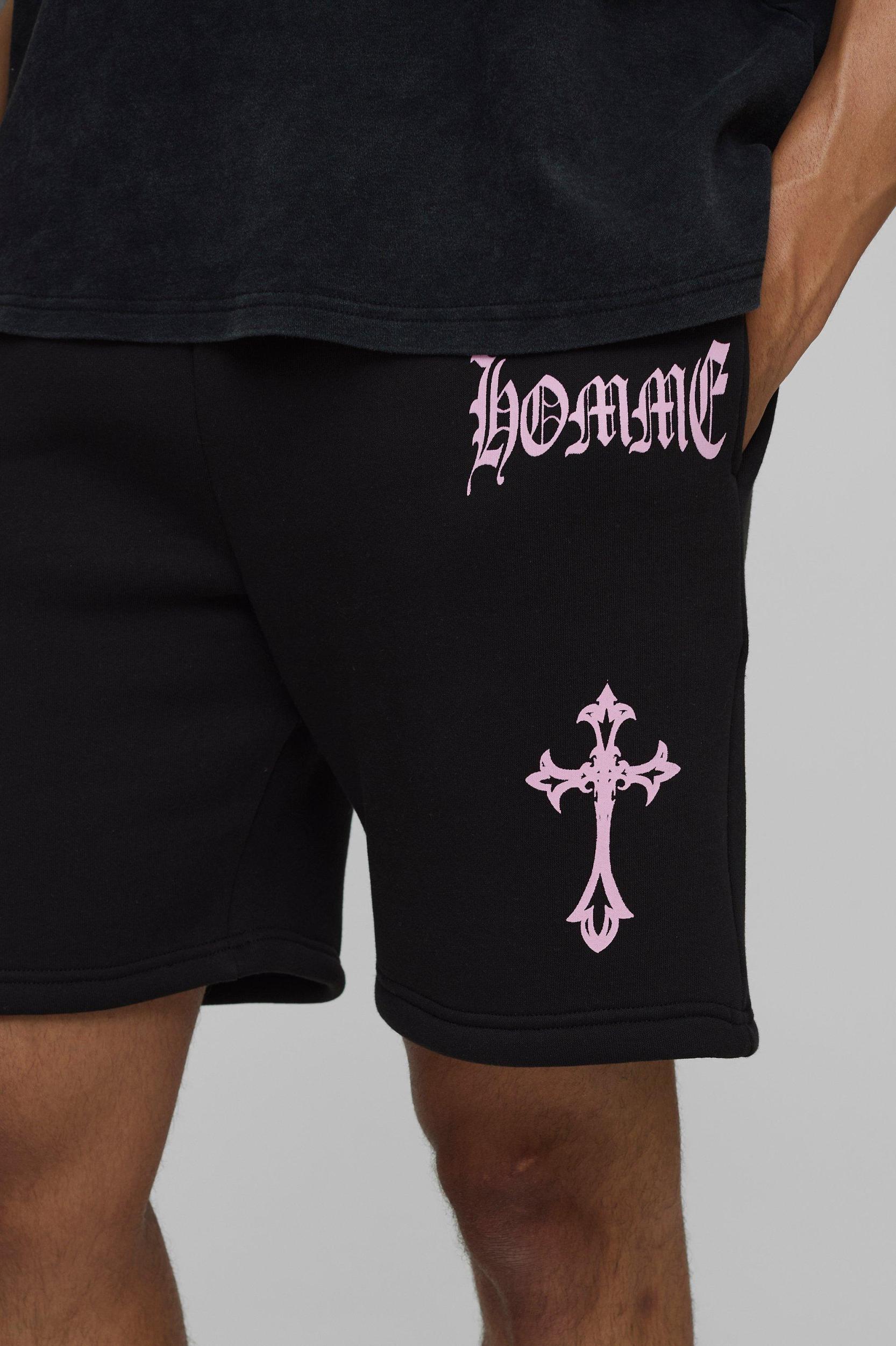 Relaxed Homme Cross Mid Length Shorts | boohooMAN USA Product Image