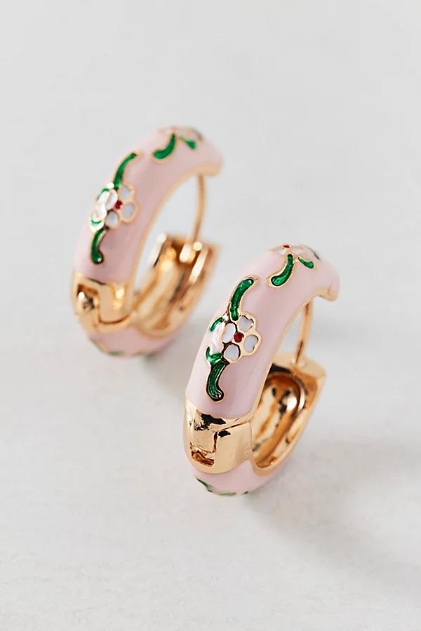 Floral Enameled Metal Hoop Earring Womens at Urban Outfitters Product Image