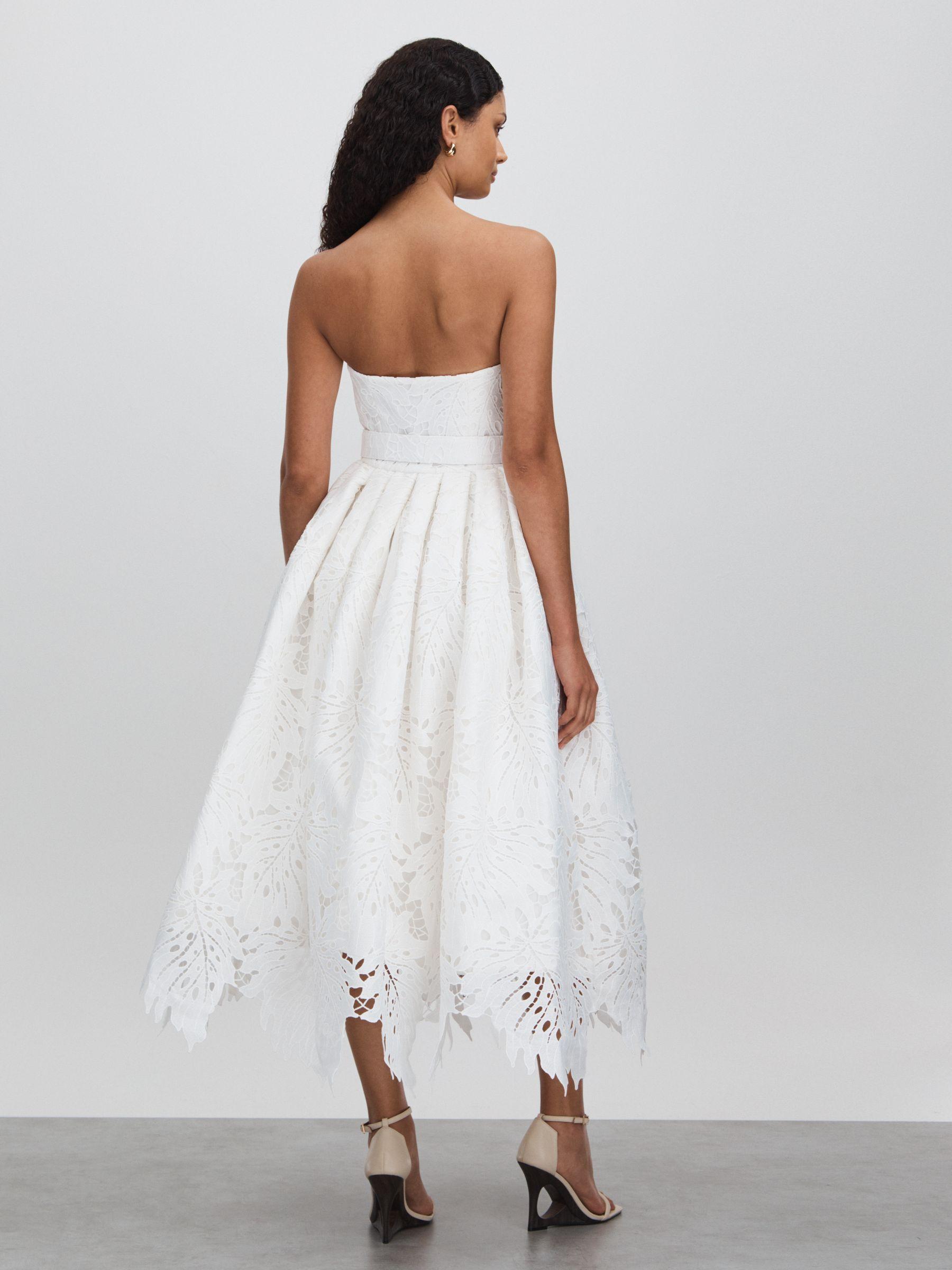 Leo Lin Strapless Lace Belted Midi Dress in Snow White Product Image