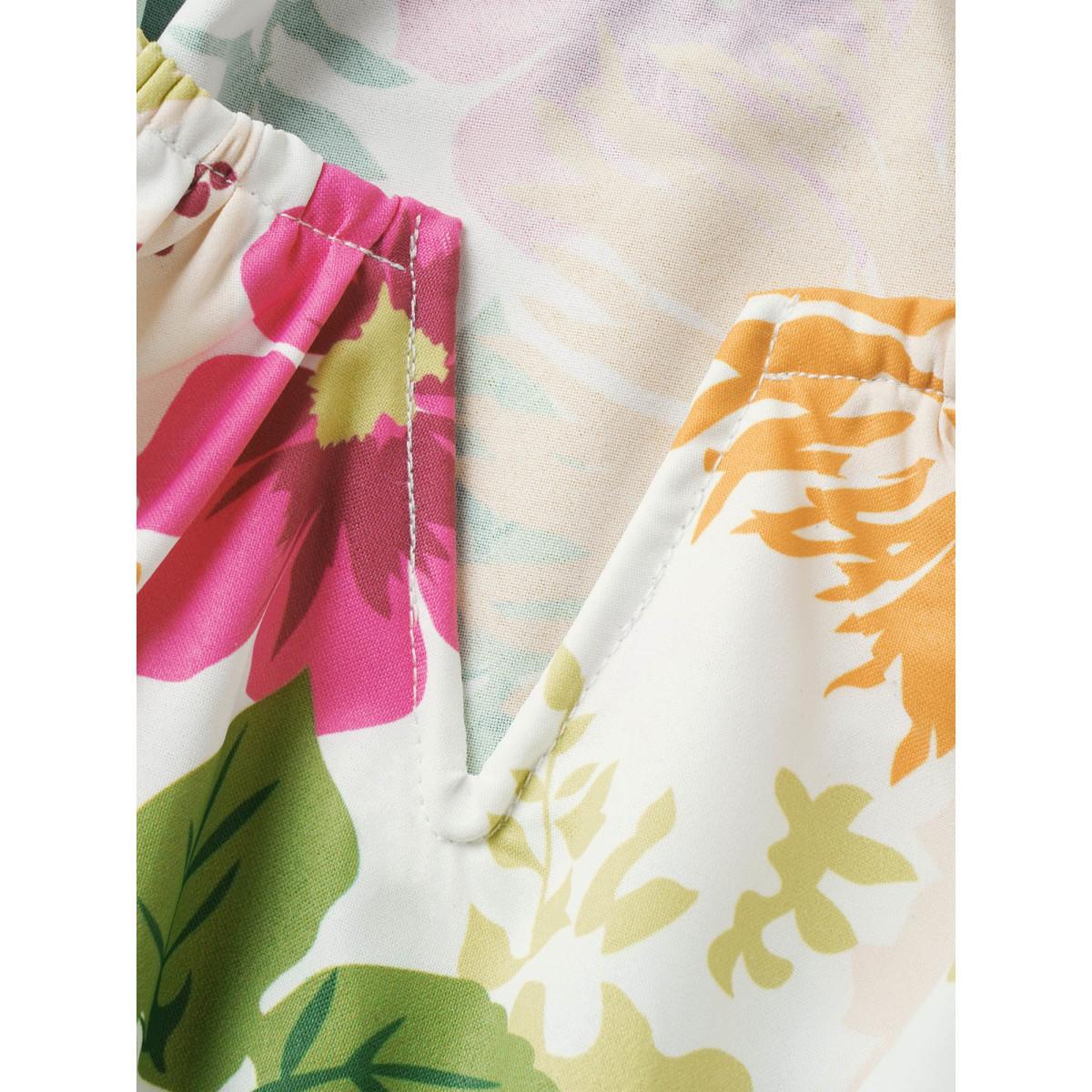 Plus Size Multicolor Floral Notched Collar Lantern Sleeve Blouse Women Elegant Half Sleeve Notched collar Everyday Blouses BloomChic 22-24/3X Product Image