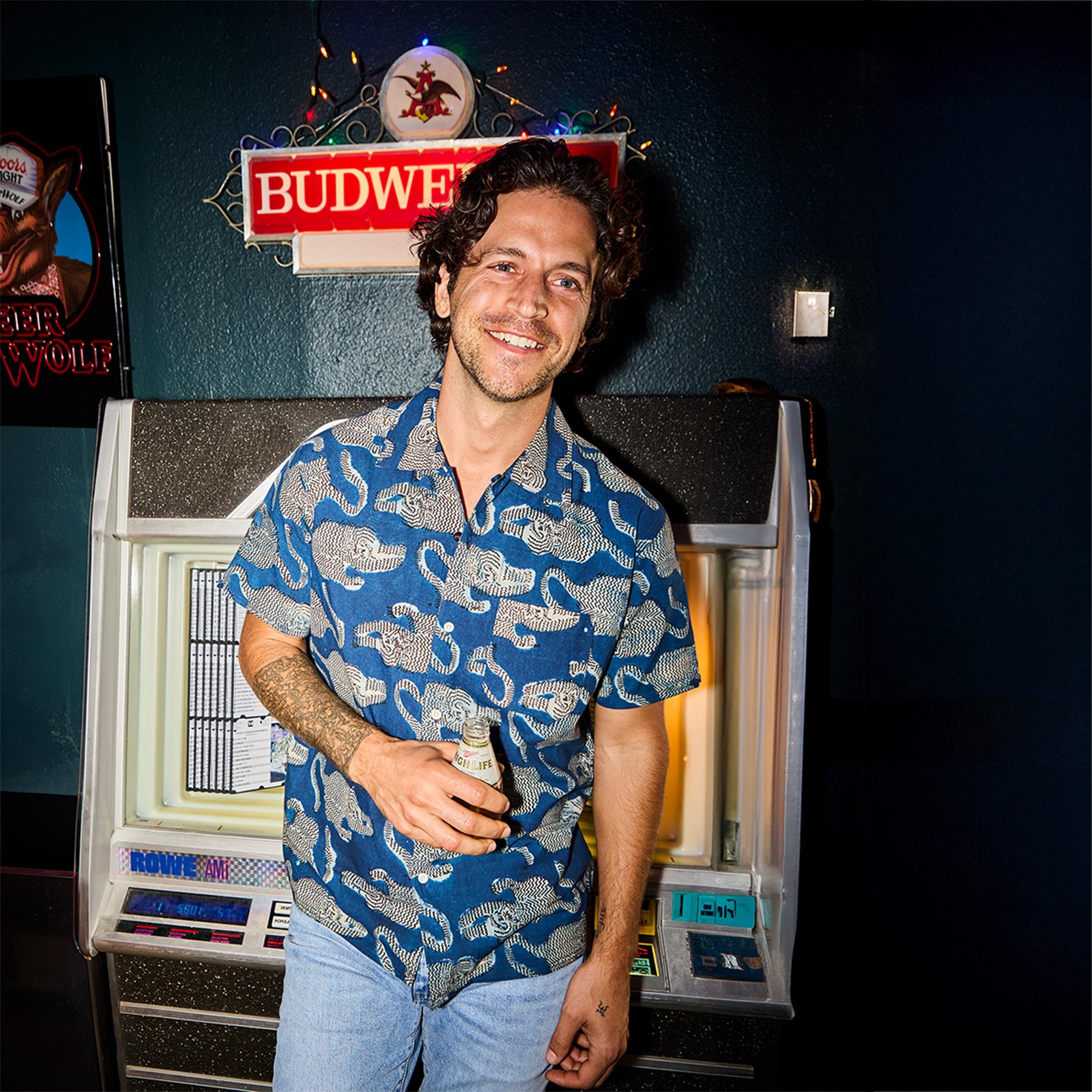 Tiger Block Print Shirt - Blue Product Image