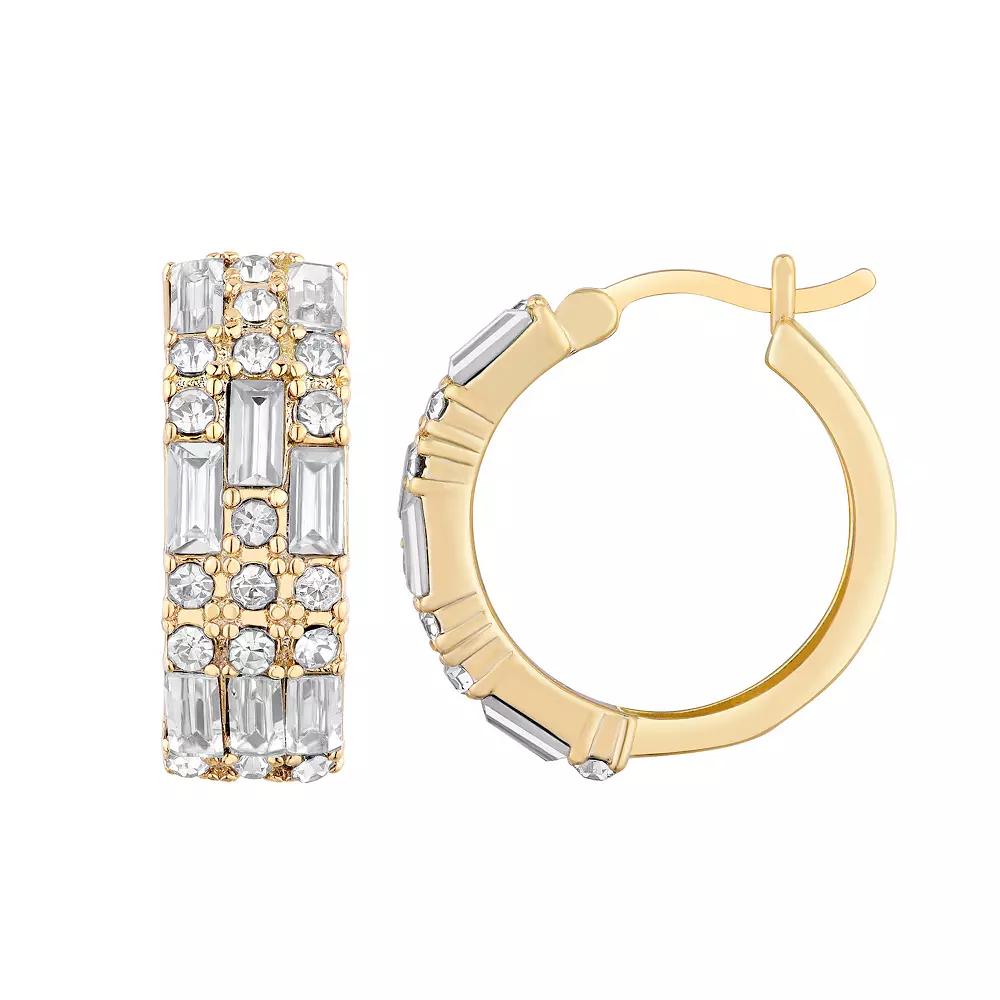 Chrystina Round & Baguette Crystal Hoop Earrings, Women's, Gold Tone Product Image