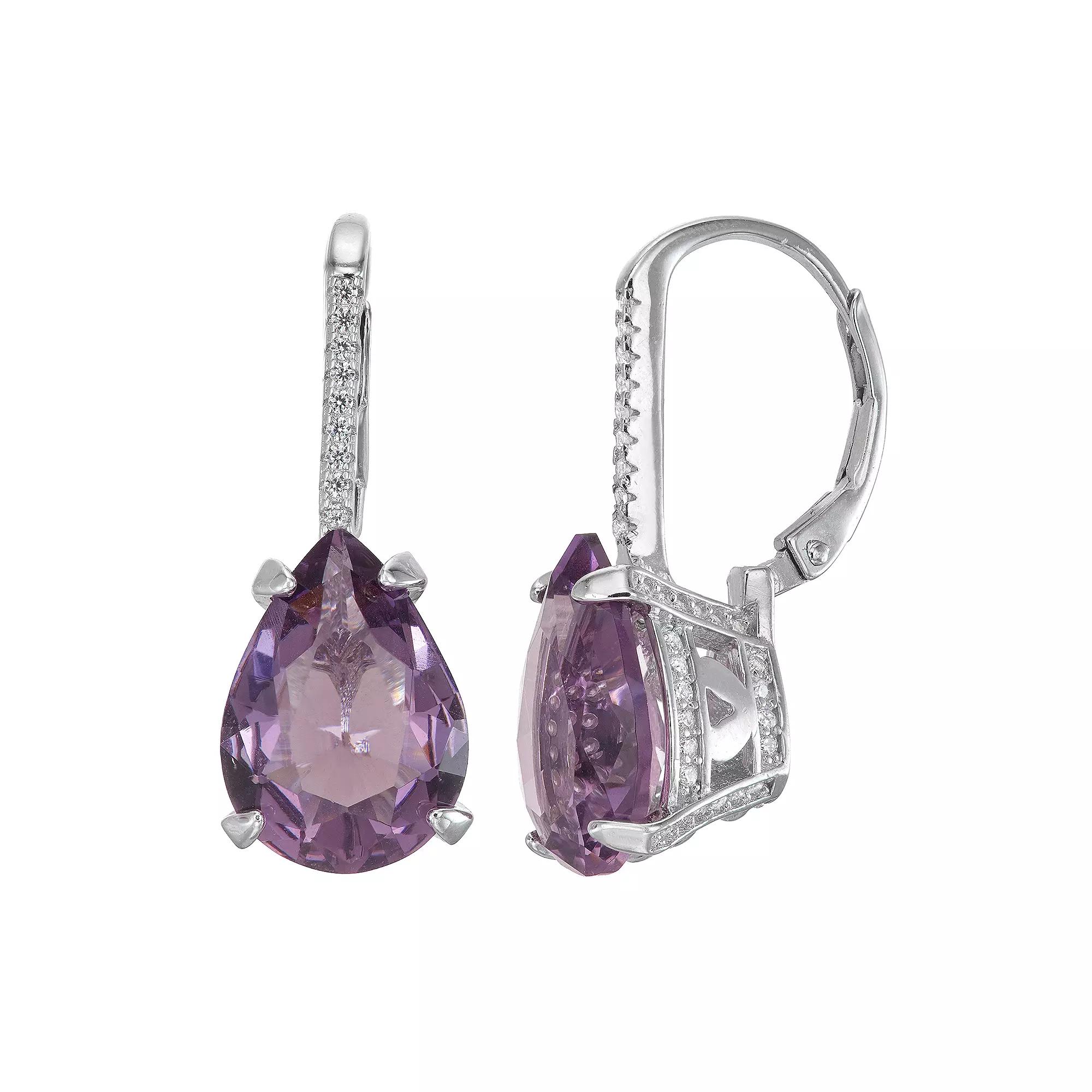 Designs by Gioelli Sterling Silver Simulated Gemstone Teardrop Leverback Earrings, Womens, Simulated Purple Product Image