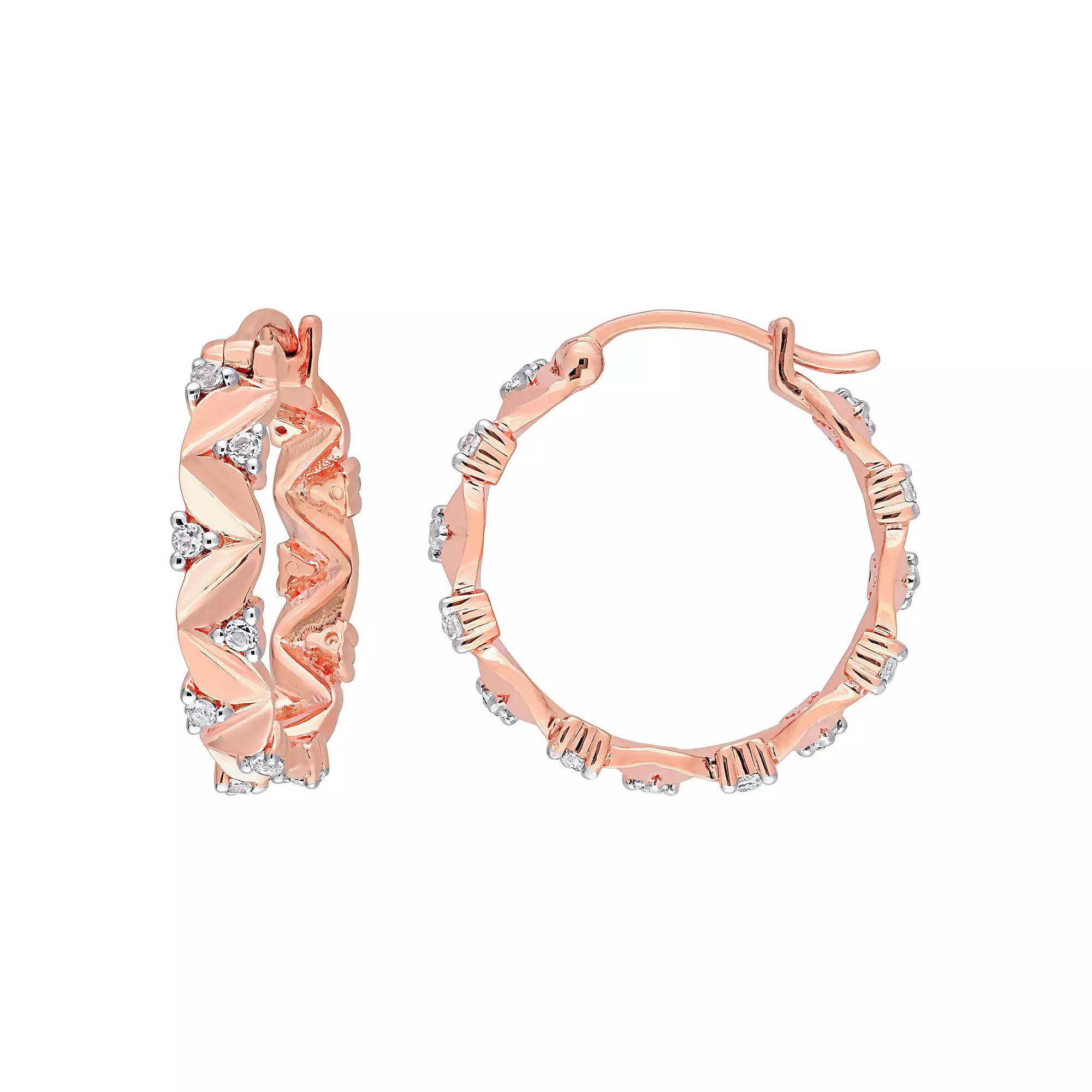 Stella Grace 18k Rose Gold Over Silver White Topaz Hoop Earrings, Women's, 18k Rose Gold Plated Product Image
