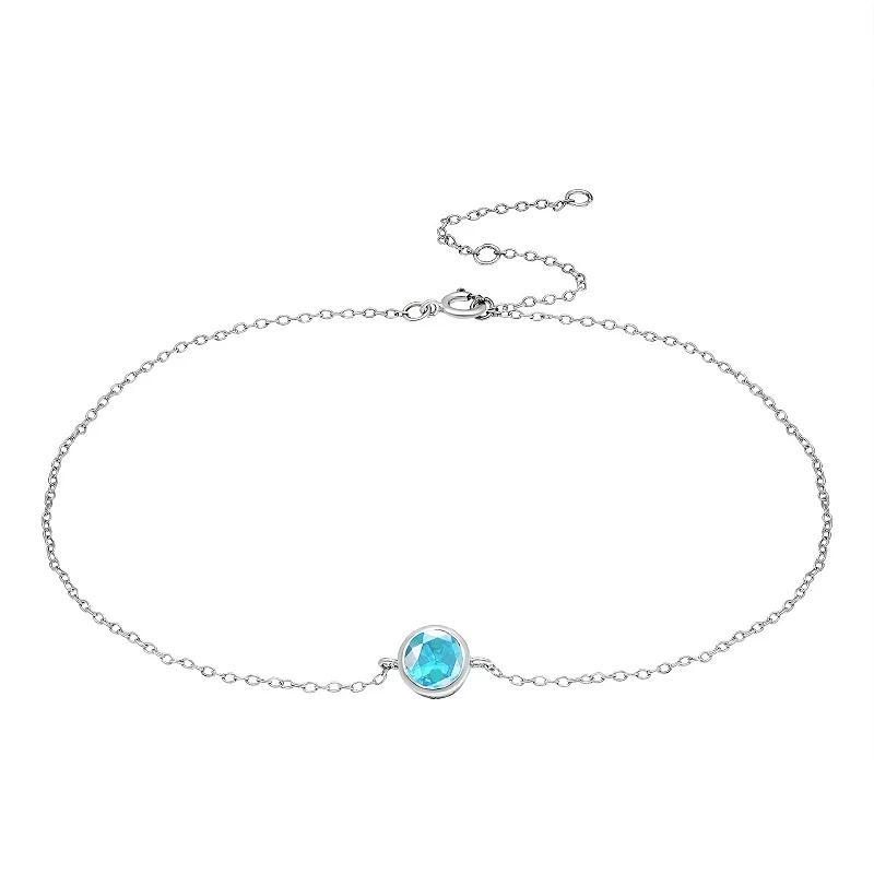 Aleure Precioso Sterling Silver Gemstone Bezel Set Station Anklet, Women's, Size: 9", Blue Product Image