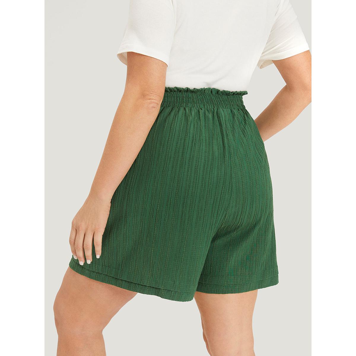Plus Size Plisse Ties Pocket Paperbag Waist Layered Hem Shorts Women Green Casual Texture Dailywear Shorts BloomChic 22-24/3X Product Image