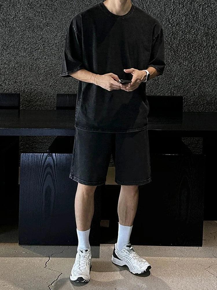 RT No. 18268 BLACK COTTON SHORT SLEEVE & SHORTS Product Image