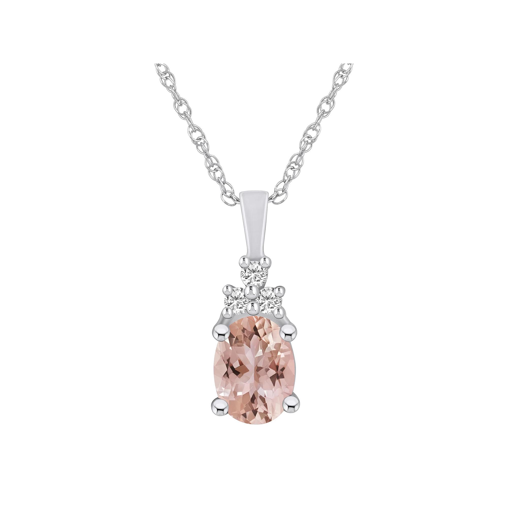 Alyson Layne 14k White Gold Oval Morganite & 1/10 Carat T.W. Diamond Pendant Necklace, Women's, Size: 18" Product Image