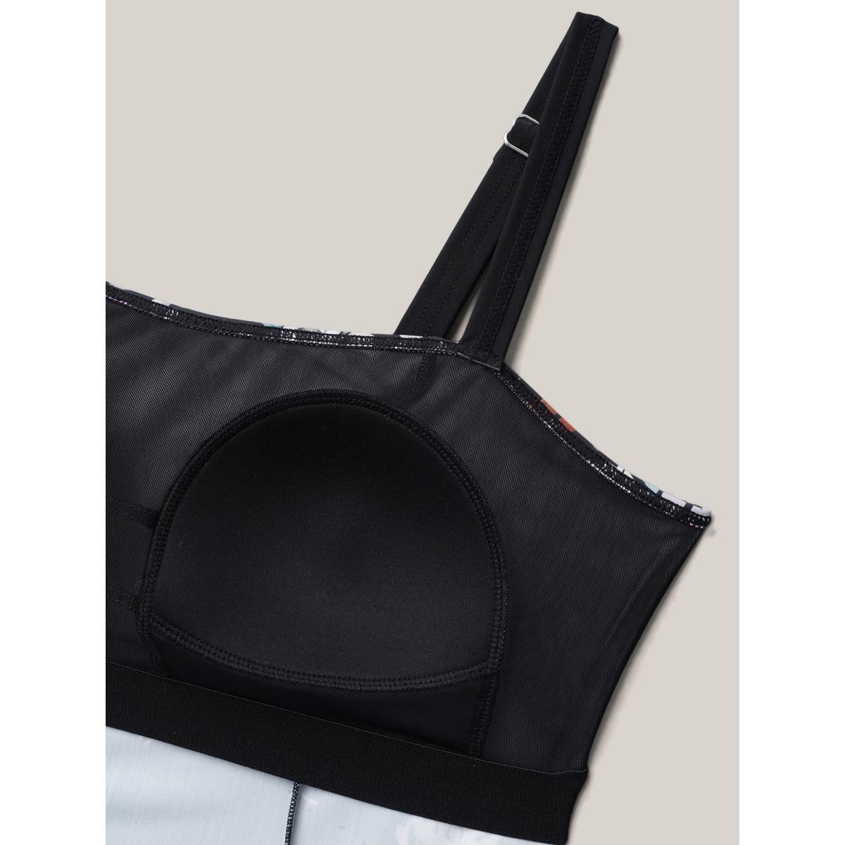 Plus Size Floral Print Non-Removable Cups Swim Dress Women's Swimwear Black Beach Bodycon Square Neck High stretch Curve Swim Dresses BloomChic 14-16/1X Product Image