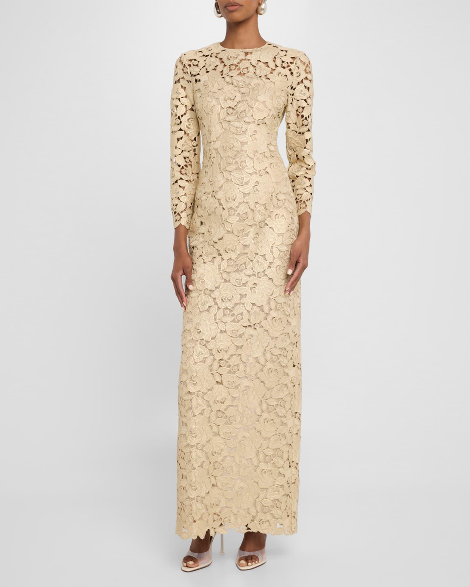 Crystal Rose Guipure Long-Sleeve Gown Product Image