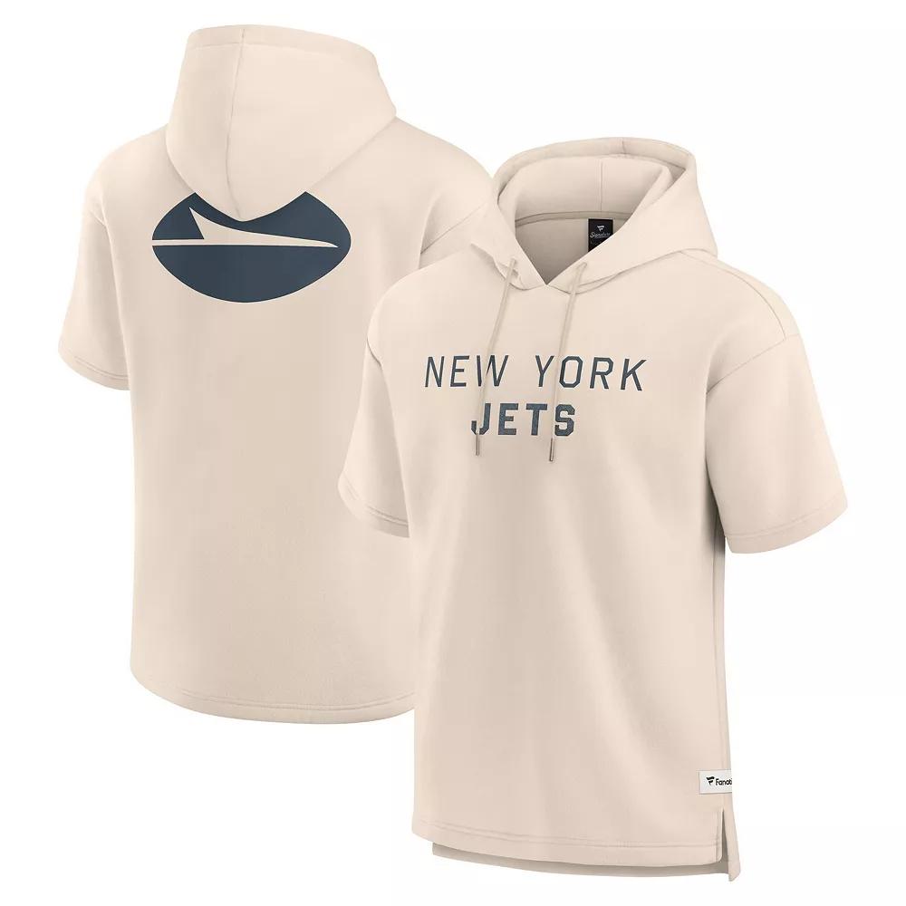 Men's Fanatics Cream New York Jets Elements Future Ground Lettering Short Sleeve Pullover Hoodie,  Product Image