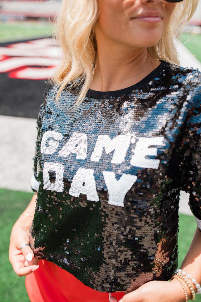 It's Gameday Black Sequin Top FINAL SALE Product Image
