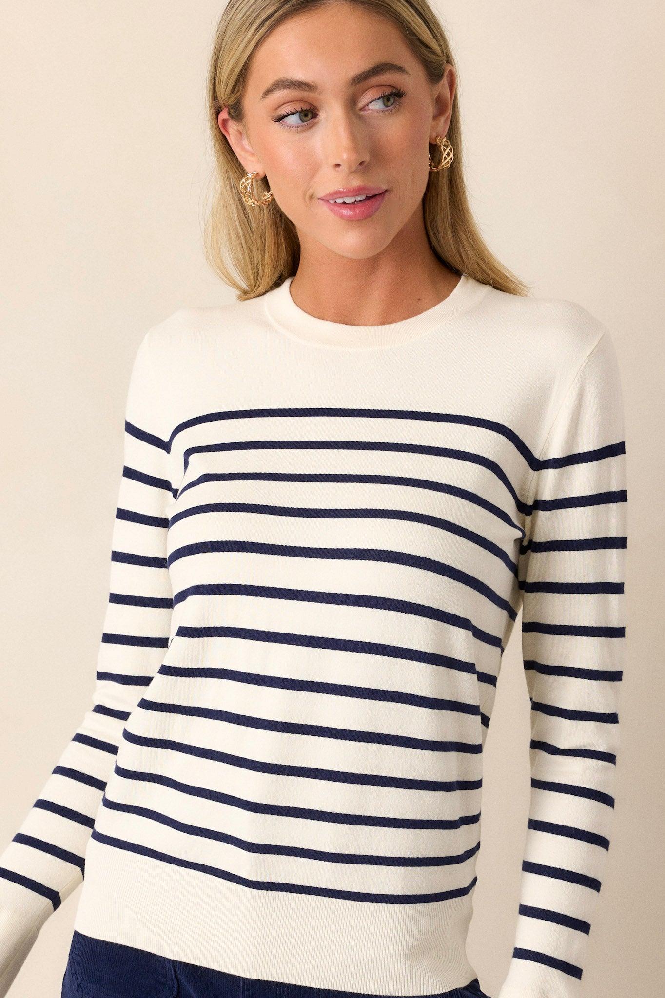 Scarlet Mist Navy Stripe Long Sleeve Top Product Image