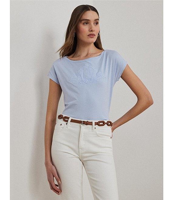 Lauren Ralph Lauren Knit Jersey Boat Neck Short Sleeve Tee Product Image