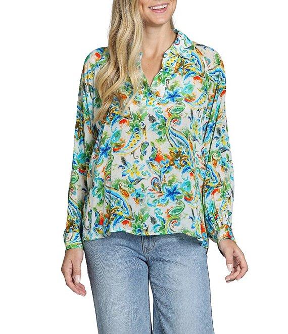 APNY Woven Floral Print V-Neck Long Sleeves Blouse Product Image
