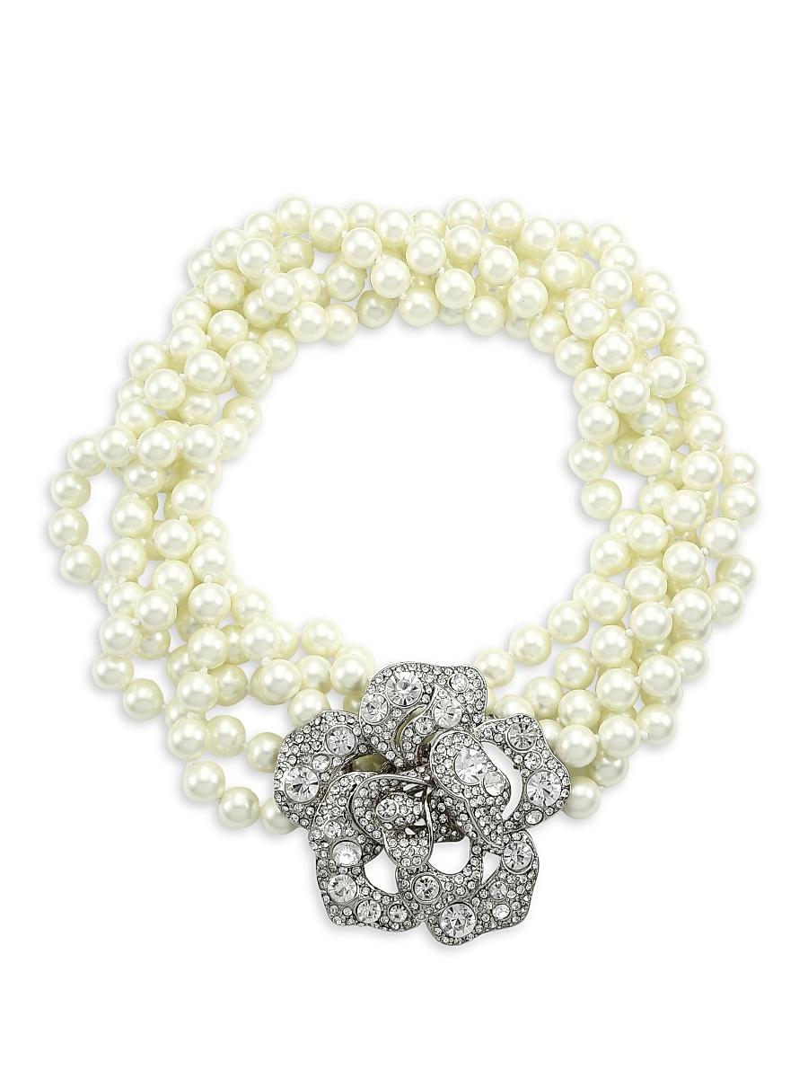 Womens Glass Pearl & Crystal Flower Multi-Strand Necklace Product Image