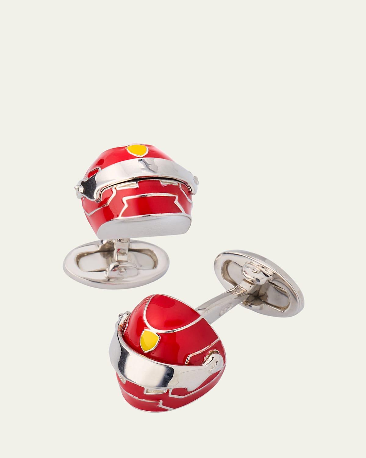 Mens Race Car Helmet Enamel and Sterling Silver Cufflinks Product Image