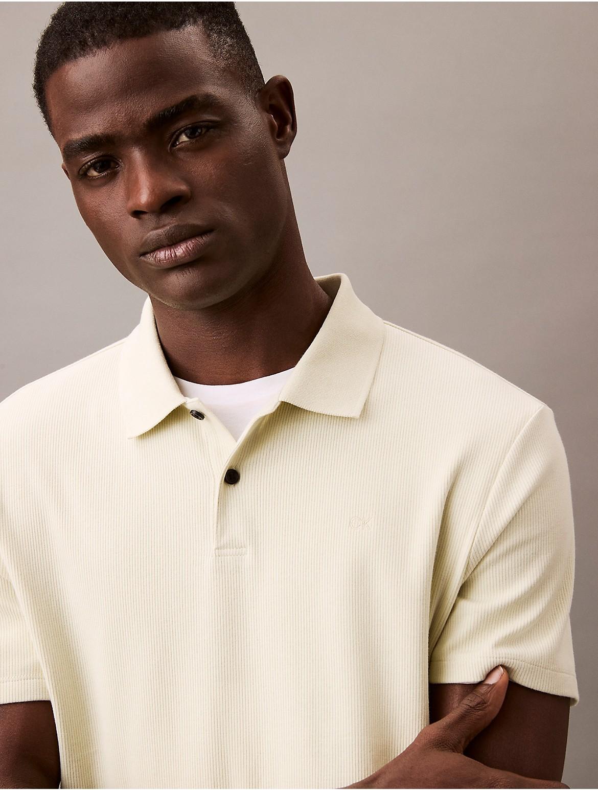 Calvin Klein Mens Stretch Fine Rib Polo Shirt - White Product Image