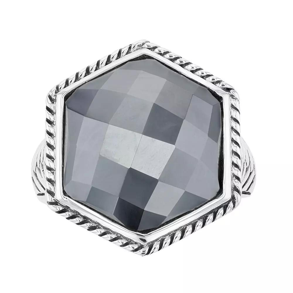 SIRI USA by TJM Sterling Silver Hematite Hexagon Ring, Women's, Size: 8 Product Image