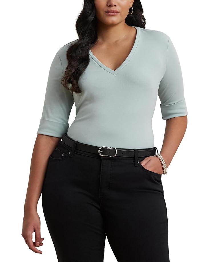 Plus Size Floral Stretch Cotton Boatneck Tee Product Image