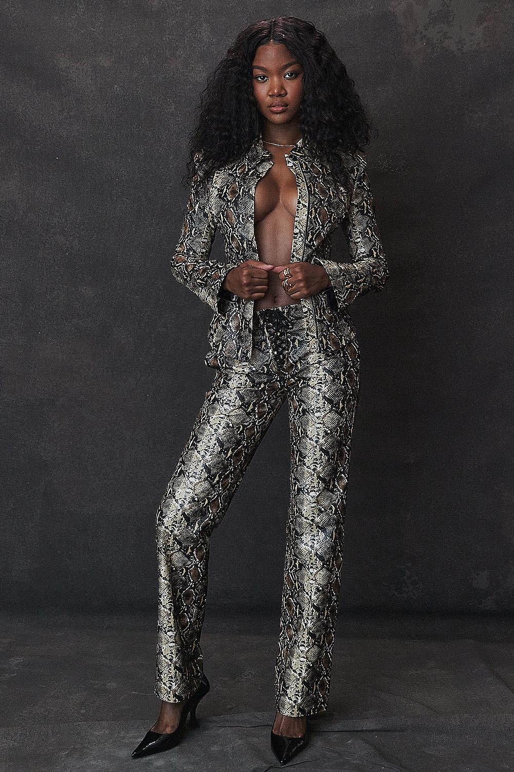 Serina  snake print vegan leather trousers Product Image