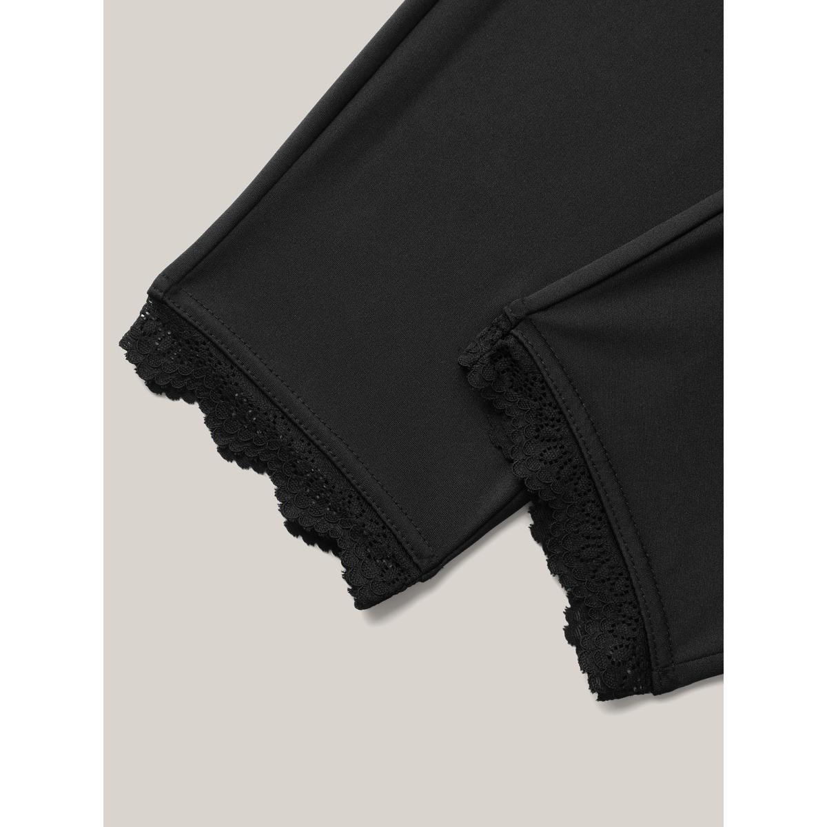 Plus Size Lace Detail Pull-On Slim-Fit Pants Women Black Elegant Skinny Mid Rise Everyday Pants BloomChic 18-20/2X Product Image