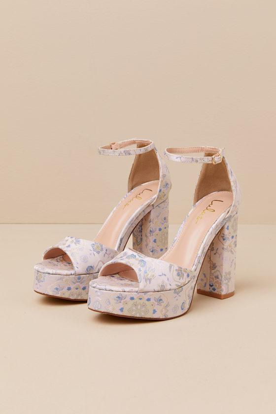 Orsola Beige Brocade Platform Ankle Strap Sandals Product Image