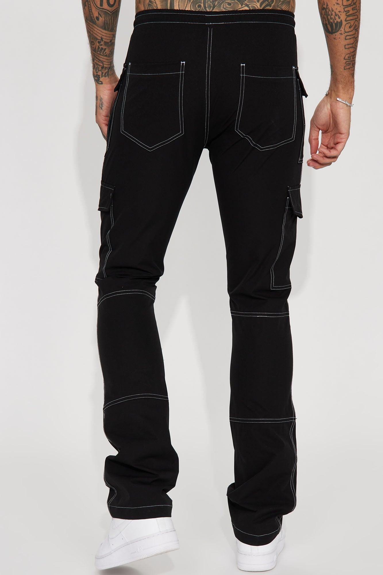 On Your Mind Stacked Slim Flare Nylon Pants - Black Product Image