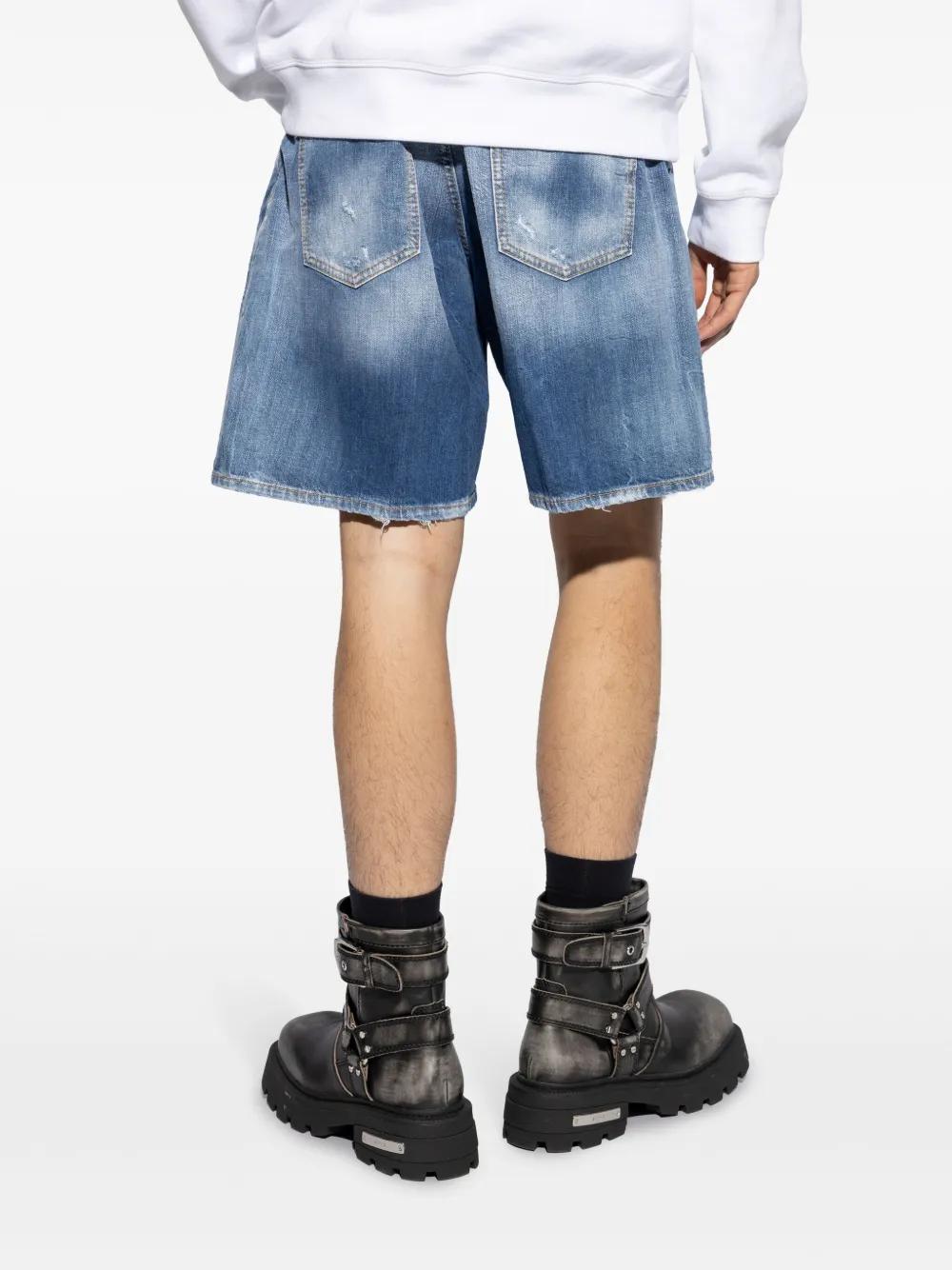 logo-tag distressed denim shorts Product Image